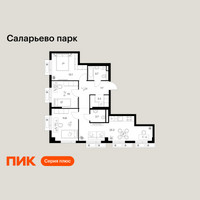Планировка трехкомнатной(квартира) площадью 73.5 квадратных метров в “ЖК Саларьево парк”