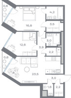 Планировка двухкомнатной(квартира) площадью 77.44 квадратных метров в “ЖК Дом Горизонтов”