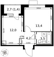 Планировка однокомнатной(квартира) площадью 34.5 квадратных метров в “ЖК 1-й Саларьевский (Первый Саларьевский)”