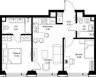 Планировка двухкомнатной(квартира) площадью 53.56 квадратных метров в ЖК “ЖК СЕТ”