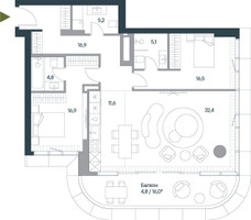 Планировка трехкомнатной(квартира) площадью 114.2 квадратных метров в “ЖК Springs (Спрингс)”