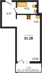 Планировка студии(квартира) площадью 31.28 квадратных метров в ЖК “ЖК Riga Hills (Рига Хиллс)”