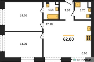 Планировка двухкомнатной(квартира) площадью 62 квадратных метров в “Жилые кварталы Белый Град”