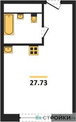 Планировка студии(апартаменты) площадью 27.73 квадратных метров в ЖК “ЖК ФизтехСити”
