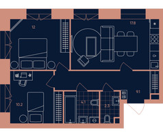 Планировка трехкомнатной(квартира) площадью 55.5 квадратных метров в “Квартал Эра”
