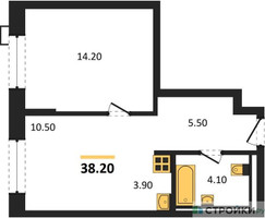 Планировка однокомнатной(апартаменты) площадью 38.2 квадратных метров в “ЖК Верейская 41”