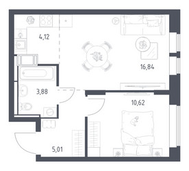 Планировка однокомнатной(квартира) площадью 40.47 квадратных метров в ЖК “ЖК Большое Путилково”