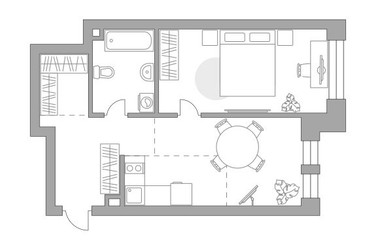 Планировка однокомнатной(квартира) площадью 55.73 квадратных метров в ЖК “ЖК Павелецкая от Гранель”