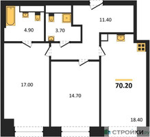 Планировка двухкомнатной(квартира) площадью 70.2 квадратных метров в “ЖК Мираполис”