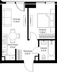 Планировка однокомнатной(квартира) площадью 36.4 квадратных метров в ЖК “ЖК Джойс”