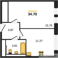 Планировка однокомнатной(квартира) площадью 34.7 квадратных метров в “ЖК Квартал Ивакино”