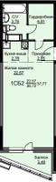 Планировка студии(квартира) площадью 38.2 квадратных метров в “ЖК Соболевка”