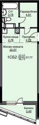 Планировка студии(квартира) площадью 38.2 квадратных метров в ЖК “ЖК Соболевка”