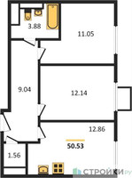 Планировка двухкомнатной(квартира) площадью 49.5 квадратных метров в “ЖК Мытищи Парк”