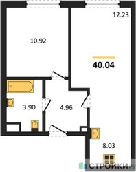 Планировка однокомнатной(квартира) площадью 40.04 квадратных метров в ЖК “ЖК Одинград. Квартал Семейный”