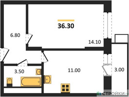 Планировка однокомнатной(квартира) площадью 36.3 квадратных метров в “ЖК Пироговская Ривьера”