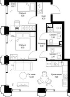 Планировка двухкомнатной(квартира) площадью 51.9 квадратных метров в “ЖК СЕТ”