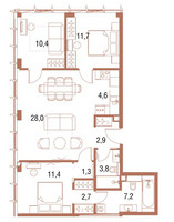 Планировка трехкомнатной(квартира) площадью 84.1 квадратных метров в “ЖК Симфония 34”