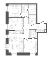 Планировка трехкомнатной(квартира) площадью 76.2 квадратных метров в “ЖК Pave (Пэйв)”