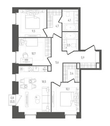 Планировка трехкомнатной(квартира) площадью 76.2 квадратных метров в ЖК “ЖК Pave (Пэйв)”