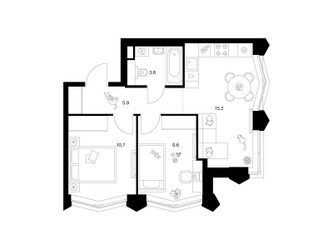 Планировка двухкомнатной(квартира) площадью 45 квадратных метров в ЖК “ЖК Матвеевский парк”