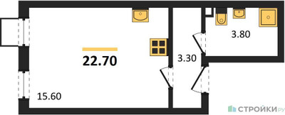 Планировка студии(квартира) площадью 22.7 квадратных метров в ЖК “ЖК Лучи-2”