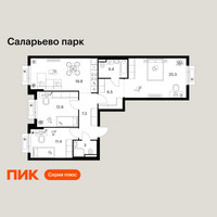 Планировка трехкомнатной(квартира) площадью 84.3 квадратных метров в “ЖК Саларьево парк”