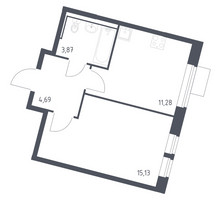 Планировка однокомнатной(квартира) площадью 34.97 квадратных метров в “ЖК Молжаниново”