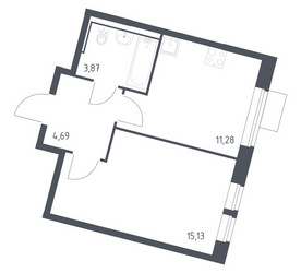 Планировка однокомнатной(квартира) площадью 34.97 квадратных метров в ЖК “ЖК Молжаниново”