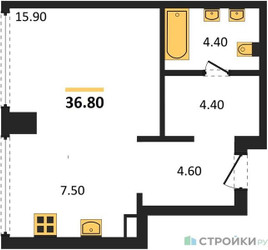 Планировка студии(квартира) площадью 37.6 квадратных метров в ЖК “ЖК River Park Кутузовский (Ривер Парк Тауэрс)”