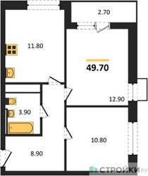Планировка двухкомнатной(квартира) площадью 49.7 квадратных метров в ЖК “ЖК Скандинавия”