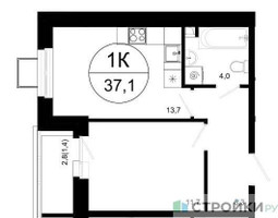 Планировка однокомнатной(квартира) площадью 37.1 квадратных метров в “ЖК Одинцовские кварталы”
