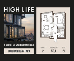 Планировка двухкомнатной(квартира) площадью 50.4 квадратных метров в “ЖК High Life (Хай Лайф)”