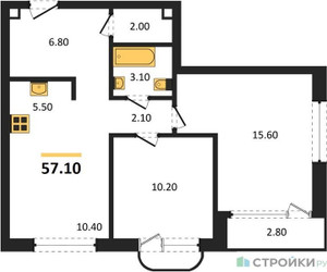 Планировка двухкомнатной(квартира) площадью 57.1 квадратных метров в “Жилой район Alia (Алиа)”