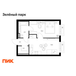Планировка однокомнатной(квартира) площадью 36.5 квадратных метров в ЖК “ЖК Зеленый парк”