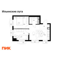 Планировка двухкомнатной(квартира) площадью 41.6 квадратных метров в “ЖК Ильинские луга”