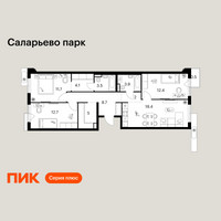 Планировка трехкомнатной(квартира) площадью 82.9 квадратных метров в “ЖК Саларьево парк”