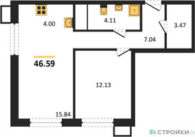 Планировка однокомнатной(квартира) площадью 46.59 квадратных метров в “ЖК Квартал Румянцево (МелиСад)”