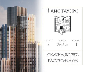 Планировка однокомнатной(квартира) площадью 36.7 квадратных метров в ЖК “ЖК Айс Тауэрс”