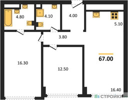 Планировка двухкомнатной(квартира) площадью 66.6 квадратных метров в “ЖК River Park Кутузовский (Ривер Парк Тауэрс)”