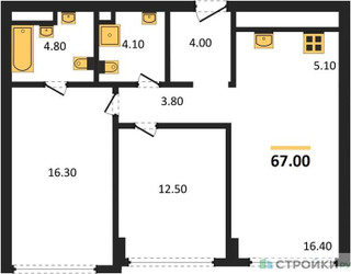 Планировка двухкомнатной(квартира) площадью 66.6 квадратных метров в ЖК “ЖК River Park Кутузовский (Ривер Парк Тауэрс)”