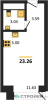 Планировка студии(квартира) площадью 23.26 квадратных метров в “ЖК Городские Истории”