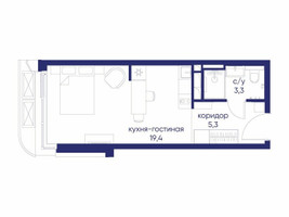 Планировка студии(квартира) площадью 28.02 квадратных метров в “ЖК Остров”