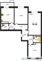 Планировка трехкомнатной(квартира) площадью 79.2 квадратных метров в “ЖК Пироговская Ривьера”