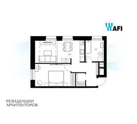 Планировка однокомнатной(апартаменты) площадью 49 квадратных метров в ЖК “ЖК Резиденции Архитекторов”