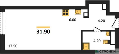 Планировка студии(квартира) площадью 31.9 квадратных метров в ЖК “ЖК Крылатская 33”