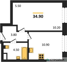 Планировка однокомнатной(квартира) площадью 34.9 квадратных метров в “Жилые кварталы Белый Град”