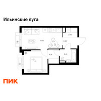 Планировка однокомнатной(квартира) площадью 33.86 квадратных метров в “ЖК Ильинские луга”