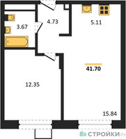 Планировка однокомнатной(квартира) площадью 41.7 квадратных метров в “ЖК Новоград Павлино”