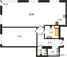 Планировка однокомнатной(квартира) площадью 82.2 квадратных метров в “ЖК Крылатская 33”
